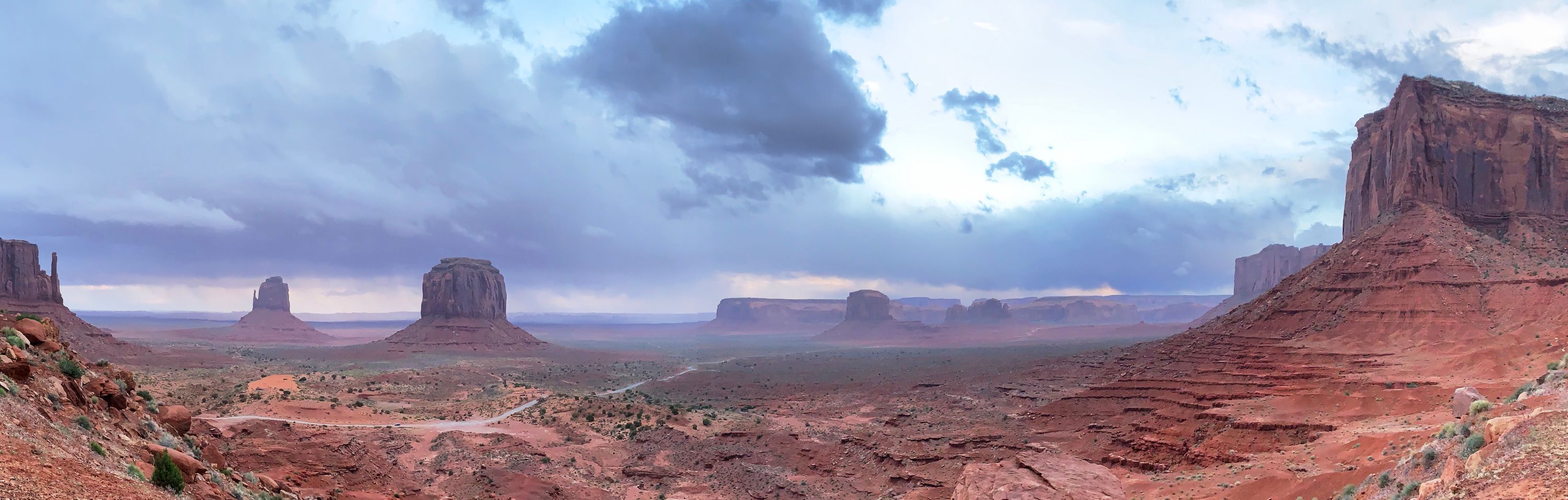 Panoramic view of Monument Valley from a balcony at The View Hotel at Monument Valley